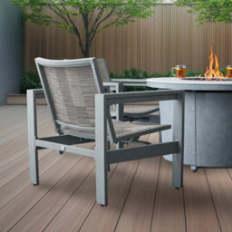 Xample Agio Milo 5-Piece Sling Fire Chat Set 4 Rocking Chairs, 16Kw Fire Table, Phifertex Fabric, Sintered Stone Top + Cover, Grey - thumbnail 4