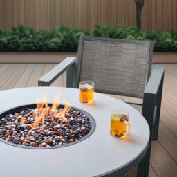 Xample Agio Milo 5-Piece Sling Fire Chat Set 4 Rocking Chairs, 16Kw Fire Table, Phifertex Fabric, Sintered Stone Top + Cover, Grey - thumbnail 3