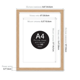 A4 Oak Picture Frame With Mount For A5 (14.8 X 21Cm - 5.8 X 8.3In) Poster, Photo, Artwork, Or Print. - thumbnail 2