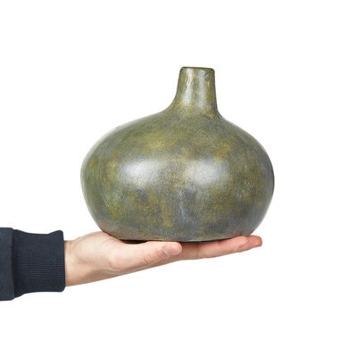 Wyld And Coco Heritage Distressed Terracotta Vase Grey Gold - Handcrafted Lacquered Finish, 18 Cm - image 1