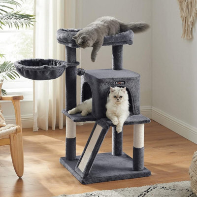 Songmics Small Cat Tree, Cat Tower With Widened Perch For Large Cats Indoor, Kittens, Scratching Posts And Ramp, Dark Gray - image 1