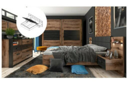 Impact Furniture Super King Size Bedroom Furniture Set Luxury Storage Bed Sliding Wardrobe Bedside Units Oak Black Usb Charger Led Light Kassel - thumbnail 1