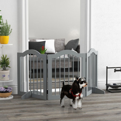 Pawhut Freestanding Pet Gate Barrier 3 Pannel W/ Support Feet Light Grey - image 1