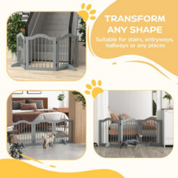 Pawhut Freestanding Pet Gate Barrier 3 Pannel W/ Support Feet Light Grey - thumbnail 8