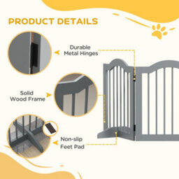 Pawhut Freestanding Pet Gate Barrier 3 Pannel W/ Support Feet Light Grey - thumbnail 6