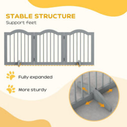 Pawhut Freestanding Pet Gate Barrier 3 Pannel W/ Support Feet Light Grey - thumbnail 7