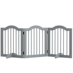 Pawhut Freestanding Pet Gate Barrier 3 Pannel W/ Support Feet Light Grey - thumbnail 2