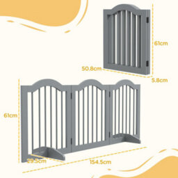 Pawhut Freestanding Pet Gate Barrier 3 Pannel W/ Support Feet Light Grey - thumbnail 3