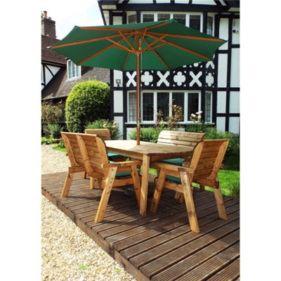 Marlborough Traditional 6 Seater Table Set With 2 X Bench Cushion 2 X Chair Cushion, 1 X Green Parasol & Base & Cushion Storage Bag - image 1