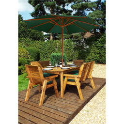 Marlborough Traditional 6 Seater Table Set With 2 X Bench Cushion 2 X Chair Cushion, 1 X Green Parasol & Base & Cushion Storage Bag - thumbnail 2