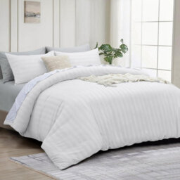 Bedlooms White Stripe Duvet Cover Complete Bedding Set, Breathable & Anti-Allergic Microfiber, Single 135X200Cm