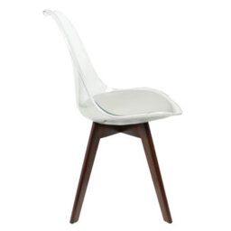 Fusion Living Soho Clear And Light Grey Plastic Dining Chair With Squared Dark Wood Legs - thumbnail 6
