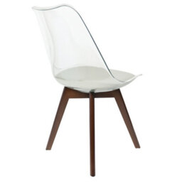 Fusion Living Soho Clear And Light Grey Plastic Dining Chair With Squared Dark Wood Legs - thumbnail 5