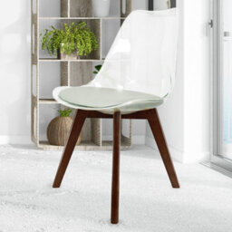 Fusion Living Soho Clear And Light Grey Plastic Dining Chair With Squared Dark Wood Legs - thumbnail 2