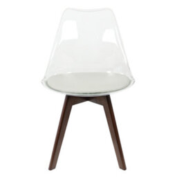 Fusion Living Soho Clear And Light Grey Plastic Dining Chair With Squared Dark Wood Legs - thumbnail 7
