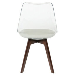Fusion Living Soho Clear And Light Grey Plastic Dining Chair With Squared Dark Wood Legs - thumbnail 4