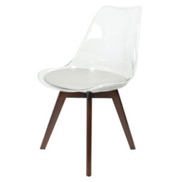Fusion Living Soho Clear And Light Grey Plastic Dining Chair With Squared Dark Wood Legs - thumbnail 1