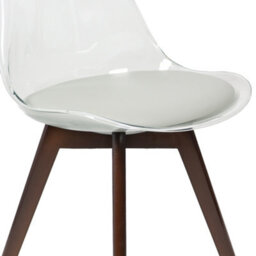 Fusion Living Soho Clear And Light Grey Plastic Dining Chair With Squared Dark Wood Legs - thumbnail 3
