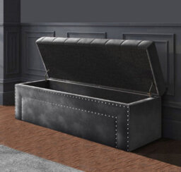 120Cm Duke Ottoman Storage Box -Upholstered Blanket Box - Steel Grey Plush Velvet Multifunctional Storage Box - thumbnail 2