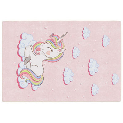 Berkfield Durable Kids' Rug Pink 160X230 Cm Unicorn Washable Anti Slip