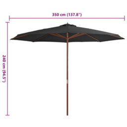 Walplus Garden Parasol With Wooden Pole 350 Cm Anthracite - thumbnail 4