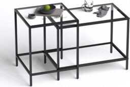 Huhote Modern Two Piece Nesting Side Tables With Black Metal Frame And Glass Top Diameter 60 40 Cm Coffee Table End Table For Home - thumbnail 2