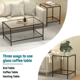 Huhote Modern Two Piece Nesting Side Tables With Black Metal Frame And Glass Top Diameter 60 40 Cm Coffee Table End Table For Home - thumbnail 8
