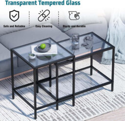 Huhote Modern Two Piece Nesting Side Tables With Black Metal Frame And Glass Top Diameter 60 40 Cm Coffee Table End Table For Home - thumbnail 9
