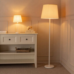 Valuelights Charles White Table Lamp With A Beige Tapered Shade And Bulb - thumbnail 7