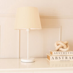 Valuelights Charles White Table Lamp With A Beige Tapered Shade And Bulb - thumbnail 3