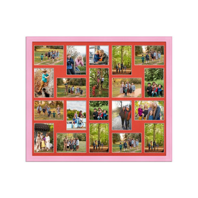 AK Frames 80X70Cm Pastel Pink Classic Multi Photo Frame With Poppy Red Mount - Holds 20 Apertures (18X) 6X4, (2X) 4X4 Photos - image 1