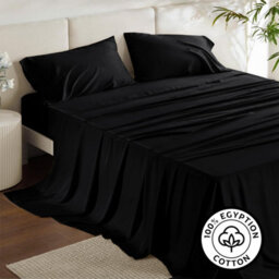 Ameha Black Cotton Sheet Wrinkle & Shrinkage Resistant Flat Bed Sheet King 270X298Cm, Breathable Hotel Quality Bedding Sheet