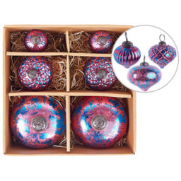 Beliani Set Of 6 Baubles Astrale Glass Pink