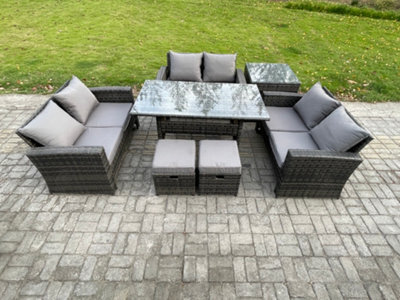 Fimous Wicker Pe Rattan Garden Furniture Sets Outdoor Lounge Sofa Set With Oblong Dining Table Double Seat Sofa Side Table - image 1