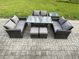 Fimous Wicker Pe Rattan Garden Furniture Sets Outdoor Lounge Sofa Set With Oblong Dining Table Double Seat Sofa Side Table - thumbnail 1
