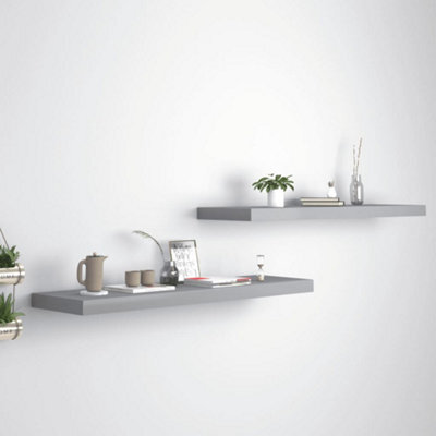 Vidaxl Floating Wall Shelves 2 Pcs Grey 90X23.5X3.8 Cm Mdf - image 1