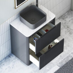 Royal Bathrooms Avenza 800mm Matt Obsidian Black Floor Standing Countertop Bathroom Vanity Unit 2 Drawer With Art Square Basin - thumbnail 5