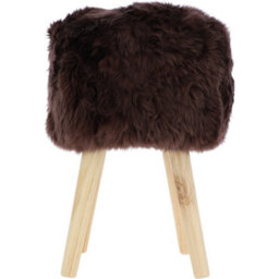 Fenland Sheepskin Fenland's Real Sheepskin Handmade Stool Chocolate With Wooden Legs - (H) 50Cm (Diameter) 39Cm - thumbnail 1