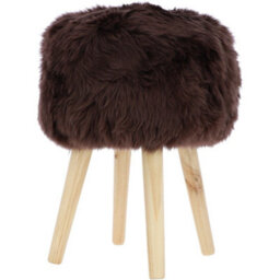 Fenland Sheepskin Fenland's Real Sheepskin Handmade Stool Chocolate With Wooden Legs - (H) 50Cm (Diameter) 39Cm - thumbnail 4
