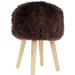 Fenland Sheepskin Fenland's Real Sheepskin Handmade Stool Chocolate With Wooden Legs - (H) 50Cm (Diameter) 39Cm - thumbnail 2