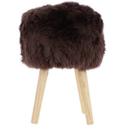 Fenland Sheepskin Fenland's Real Sheepskin Handmade Stool Chocolate With Wooden Legs - (H) 50Cm (Diameter) 39Cm - thumbnail 3