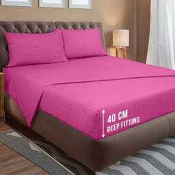 Ameha Stripe Fitted Sheet 40 Cm Deep Pocket- Hypoallergenic Easy Care Pink Bed Sheets Uk Single Bedsheet(90X190Cm) - thumbnail 4