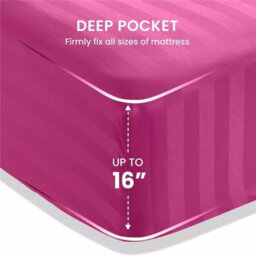 Ameha Stripe Fitted Sheet 40 Cm Deep Pocket- Hypoallergenic Easy Care Pink Bed Sheets Uk Single Bedsheet(90X190Cm) - thumbnail 7