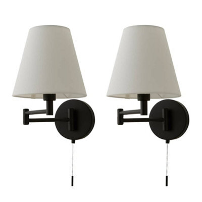 Valuelights Sonia Pair Of Matte Black Swing Arm Wall Lights With Tapered Shade And Bulbs - image 1