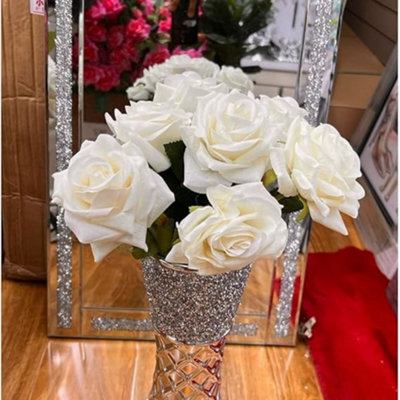 Biznest Flower Bouquet 12Pc Rose Container Artificial Forever Flowers Rose Flower Bouquet Decoration (White)