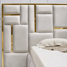 Rio Multi Panel Luxury Velvet Bed Frame With Gold Mirror Finish Inlays - thumbnail 2
