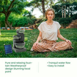 Breeins 3-Layer Bowl-Shaped Solar Powered Cascading Water Feature  Garden Layered Led Fountain Outdoor Ornament Statue Fountain - thumbnail 8