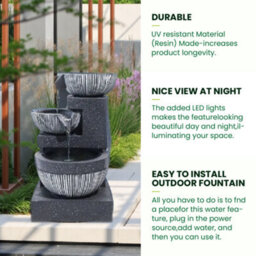 Breeins 3-Layer Bowl-Shaped Solar Powered Cascading Water Feature  Garden Layered Led Fountain Outdoor Ornament Statue Fountain - thumbnail 7