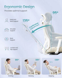 LEDREM Ergonomic Office Chair, Computer Desk Chair, Adjustable Lumbar Support And Headrest, 150 Kg Weight Capacity - thumbnail 4