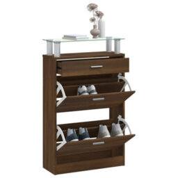 Berkfield Shoe Cabinet Brown Oak 63X24X104 Cm Engineered Wood - thumbnail 4